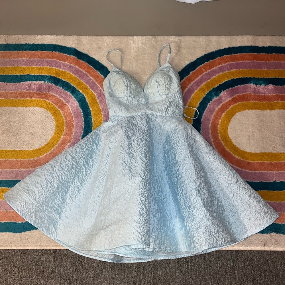 Zapaka Light Blue Textured Dress